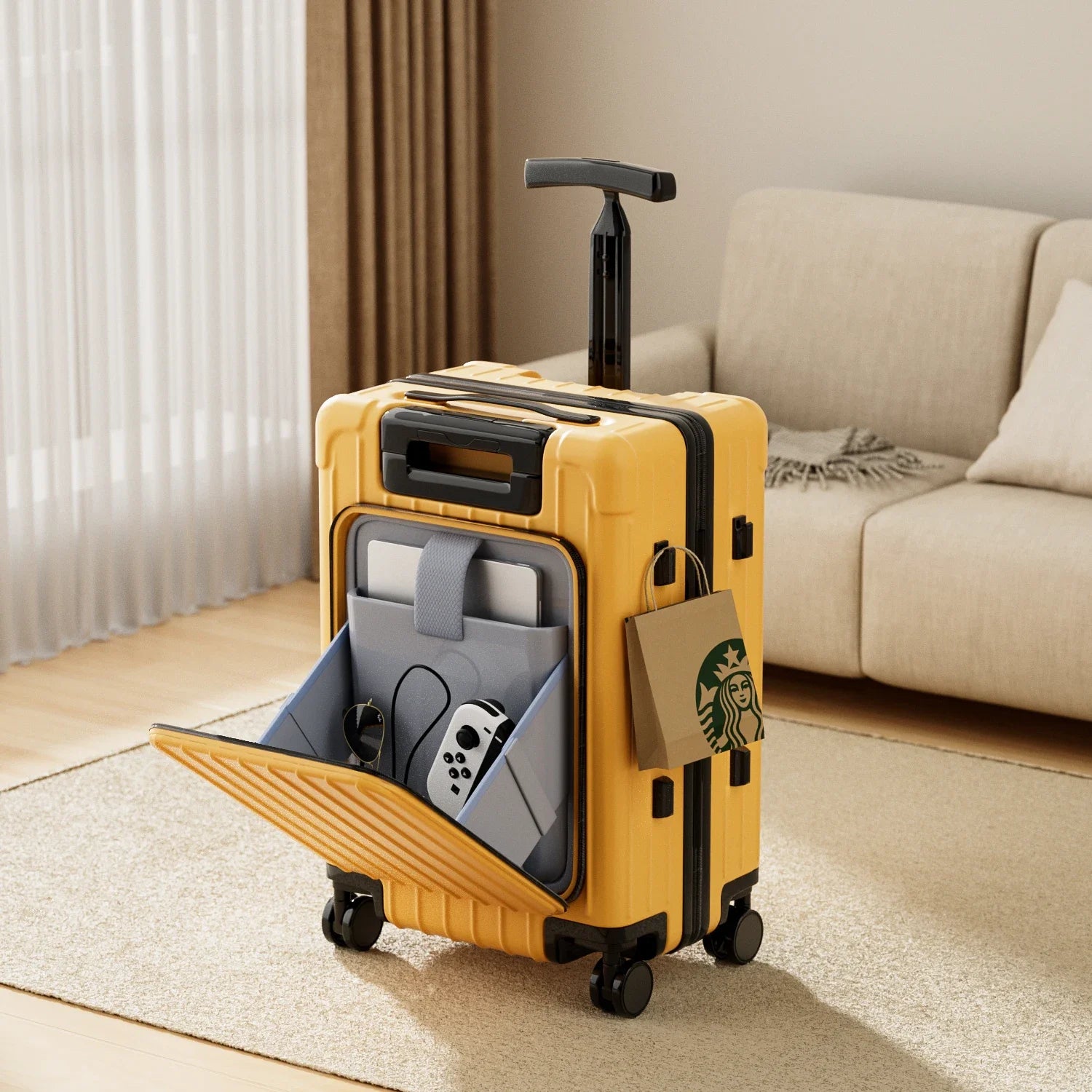 Valise Cabine Enfant à Ouverture Frontale avec Compartiment Ordinateur et Roues Spinner