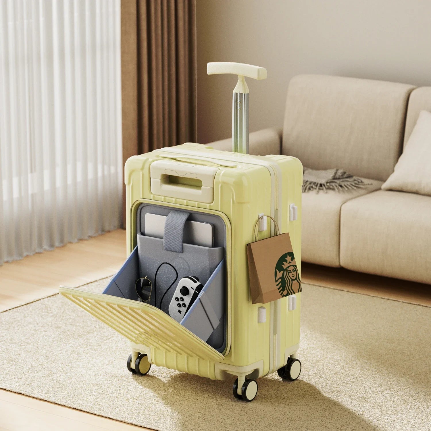 Valise Cabine Enfant à Ouverture Frontale avec Compartiment Ordinateur et Roues Spinner