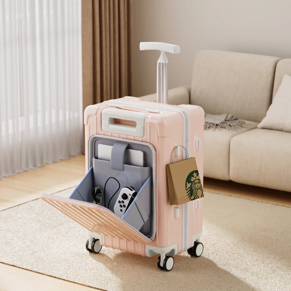 Valise Cabine Enfant à Ouverture Frontale avec Compartiment Ordinateur et Roues Spinner